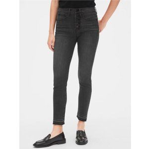 NWT New GAP True Skinny Ankle Black Raw Hem Jeans Size 26